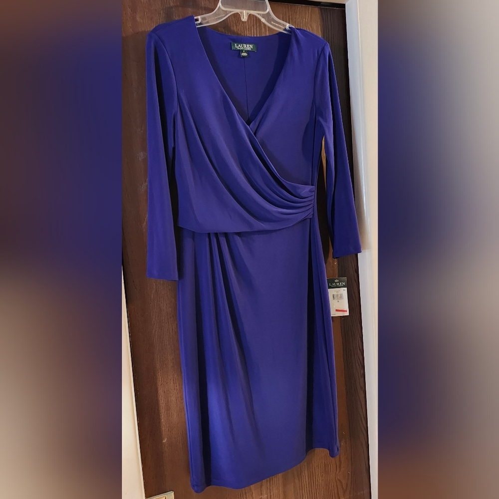 NWT LAUREN Chic Long Sleeve Dress in Royal Blue. Size 6.